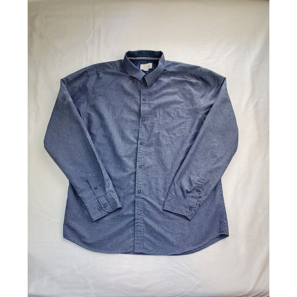 Craft+Flow Size XXL Navy Patterned Lg Slve Button Up Dress Shirt Contrast Ca10